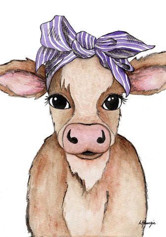 Brown Cow with purple striped headscarf accessory