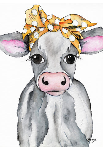 Black and white Cow with mustard spotted headscarf accessory