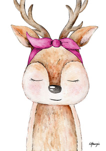 Woodland baby Deer fawn with pink headscarf accessory